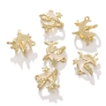 Set of six iridescent star and moon charms with golden textured alloy for DIY jewelry - 1 Piece / Moon Style 2-Gold White Rhinestone