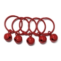 Set of five vibrant red painted metal rings with matching bells for DIY keychains - 5 Pieces / Red