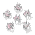 Pink translucent moon and star charms with silver textured metal alloy frames - 1 Piece / Moon Style 2-Silver Pink Rhinestone