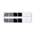 Dettaglio scatola 12 scomparti con perline di vetro da 2mm in colori bianco, nero e grigio - 2mm (Circa 140 Pezzi Per Griglia) / Stile 06 (Set di Perline in Vetro 12 Griglie)