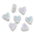 Heart-shaped DIY beads with wavy edges and blue marble texture for jewelry making - 2 Pieces/Pack / Heart Pink Purple Vertical Hole