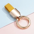 Close-up of yellow frosted leather strap with gold polished alloy ring and spring clip - 1 Piece / Gold Yellow