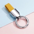 Detail of silver alloy buckle and yellow matte leather loop for car keychain accessory - 1 Piece / Silver Yellow