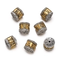 Macro detail of Tibetan style gold and silver barrel beads with Six Syllable Mantra engraving - 1pc/pack / Style 12 (Prayer Cylinder Bead)