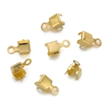 Detailed view of gold-plated metal jewelry end crimp connectors with jump rings - 100pcs Pack / 3*5.5mm / Gold