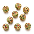 Macro shot of gold filigree enamel beads with hollow pattern for DIY jewelry making - Gold Red Blue Green Bead (Copper Style 13, 1 Piece/Approx. 3g)