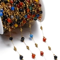 Detail of colorful faceted stone beads and gold metal spacers on a DIY jewelry chain roll - Colorful Stone (Gold Chain) / Gold Color Style 01