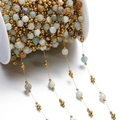 Macro shot of stainless steel chain with multifaceted colorful natural stones on spool - Light Green Amazonite Style (Gold Chain) / Gold Style 02