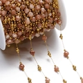 Detailed view of faceted natural stone beads on a gold chain for DIY jewelry making - Orange Brown Sunstone Style (Gold Chain) / Gold Style 03