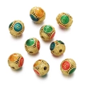 Detailed macro of golden cloisonne enamel hollow beads with auspicious Chinese characters - Lucky Character Golden Bead (Copper Style 19, 1 Piece/Approx. 3g)