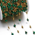 Detail of green faceted stone beads and gold metal spacers on a spool for DIY jewelry - Gold Style 08