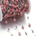 Macro detail of pink faceted stone beads and silver metal beads on a DIY jewelry chain - Steel Style 09