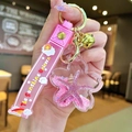 Pink flower unicorn liquid quicksand keychain with starfish and golden lobster clasp - Color Cloud Strap Pink Starfish Flower