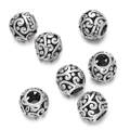 Vintage hollow copper enamel round beads with silver finish and filigree vine patterns - Vine Pattern Antique Silver (Alloy Style 1, 1 Piece/Approx. 7.5g)