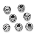 Golden cloisonné hollow bead with vintage geometric pattern for DIY jewelry crafts - Swastika Grain Antique Silver (Alloy Style 4, 1 Piece/Approx. 8g)