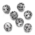 Vintage silver hollow charm beads with religious Sanskrit symbols for DIY jewelry making - Religious Character Hollow Antique Silver (Alloy Style 7, 1 Piece/Approx. 9g)