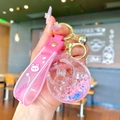 Luminous star moon bunny oil keychain with pink silicone strap and glitter liquid moon charm - Pink Luminous Bubble Bead Star Moon Rabbit