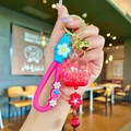 Porte-clés cœur lumineux avec boule de sable rose pailletée et bracelet floral rose - Corde Fraise (Rouge) Carillon à Bulles Lumineux