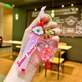 Porte-clés cœur rose avec perles pailletées, dragonne Sweet Heart et clochette dorée - Rouge