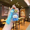 Blue acrylic liquid sand keychain with sweet heart strap and cartoon cloud charm - Blue Cloud Rope