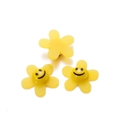 Detailed macro view of yellow acrylic sunflower beads with smiling faces for DIY crafts - Yellow (29x29mm)