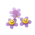 Detailed view of purple acrylic sunflower beads with smiley faces for DIY hair accessories - Purple (29x29mm)