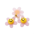 Detail of pink acrylic sunflower charms with smiling faces for DIY jewelry making - Pink (29x29mm)