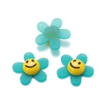 Detail view of DIY acrylic sunflower charms with smiling faces and pre-drilled holes - Blue (29x29mm)