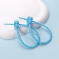 Detail of light blue silicone cable ties with flower head and adjustable bead design - Plum Blossom / 2 Pcs/Set / Blue