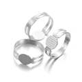 Lote de tres bases de anillo ajustables plateadas con bandejas redondas para joyería DIY - Blanco K/Plata