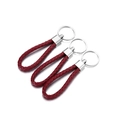 Three burgundy braided PU leather keychains with silver metal rings on a white background - 5 Pieces / Burgundy