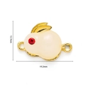 Golden rabbit pendant charm with white resin finish and red rhinestone eye detail - Double Loop Style
