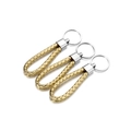 Detailed view of three gold braided leather keychains with metallic U-shaped ring clasps - 5 Pieces / Gold