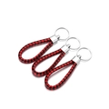 Detailweergave van rood-zwart gevlochten PU-lederen sleutelhangers met metalen ring - Zwart Rood
