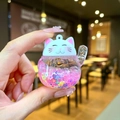 Pink Lucky Cat liquid keychain with flowing sand sequins and a white cat head detail - Luminous Style (Without Buckle) / Pink