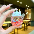 Lucky Maneki Neko keychain with moving red liquid glitter and floating sequins - Luminous Style (Without Buckle) / Red
