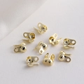 Close-up of 18K gold plated ball chain crimp covers for DIY jewelry making accessories - 2*3.3*4.9mm (Aperture 0.8mm) / 14K Gold