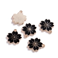 Macro shot of black enamel cherry blossom charms with golden edges and striped alloy back - 10 Pieces/Pack (17.8*19.7mm / 1.9mm Hole Size) / Black
