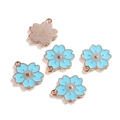 Detail of light blue cherry blossom alloy charms with rose gold petal core for DIY jewelry - 10 Pieces/Pack (17.8*19.7mm / 1.9mm Hole Size) / Blue