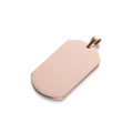 Close-up of polished rose gold stainless steel dog tag pendant with smooth mirror finish - Rounded Rectangle / Rose Gold