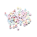 Macro shot of white acrylic letter B beads with colorful print for DIY bracelet jewelry - Style B / 7mm (100 Pieces/Pack)
