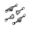 Detailed view of gunmetal heart-shaped magnetic lobster clasps with pavé crystal accents - 11*18mm (1 Set) / Gun Black