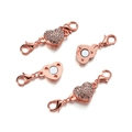 Detail of rose gold heart magnetic clasp with white rhinestones and lobster claws - 11*18mm (1 Set) / Rose Gold