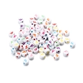 Close-up of white round acrylic beads with colorful letter F for DIY jewelry making - Style F / 7mm (100 Pieces/Pack)