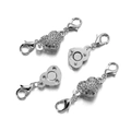 Detailed view of silver heart magnetic jewelry clasps with rhinestones and lobster claws - 11*18mm (1 Set) / White K/Silver