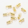 Macro view of 18K gold plated necklace end caps with embossed star patterns - 2.5x7mm (1.5mm Hole) - 10 Pieces/Pack / 18K Gold