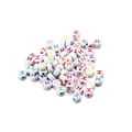 Close-up of white acrylic round beads with colorful letter H for DIY jewelry making - Style H / 7mm (100 Pieces/Pack)