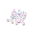 Close-up of white acrylic letter J beads with colorful engraving for DIY jewelry making - Style J / 7mm (100 Pieces/Pack)