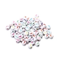 Macro view of white acrylic round beads featuring colorful printed letter L for DIY jewelry - Style L / 7mm (100 Pieces/Pack)