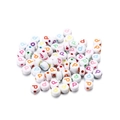 Close-up of white acrylic round beads with colorful letter P for DIY jewelry making - Style P / 7mm (100 Pieces/Pack)